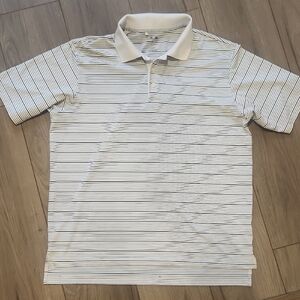 Men's Striped Adidas Golf Polo Shirt - White and Black - Size XL